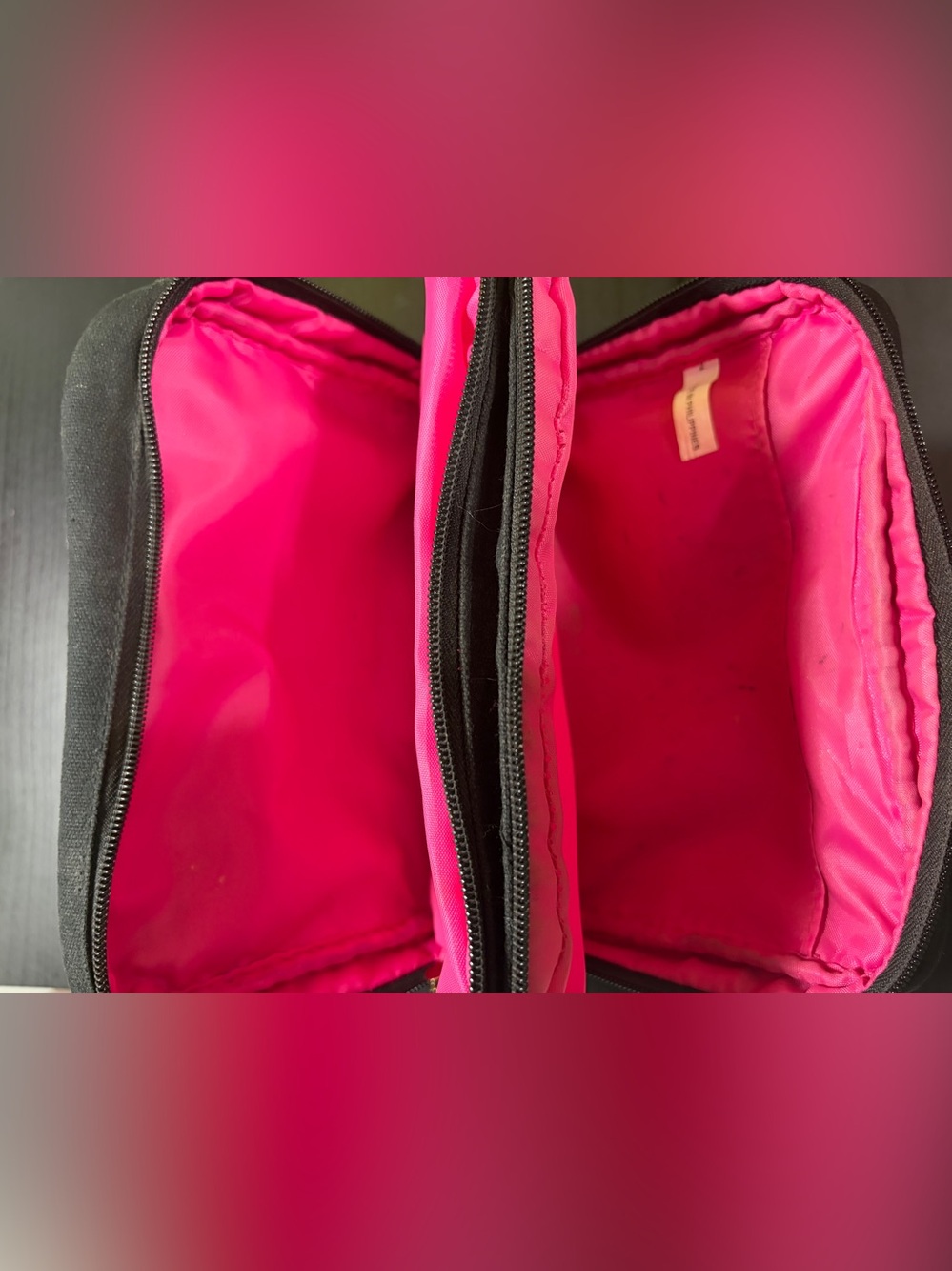 Black Phone Case Pouch with Pink Pom Trim and Multicolor Stripes - Picture 7 of 8